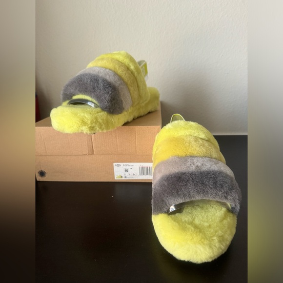 NIB UGG Women’s Fluff Yeah Slide Slipper Slingback Yellow and Gray Size 10 - Picture 8 of 15
